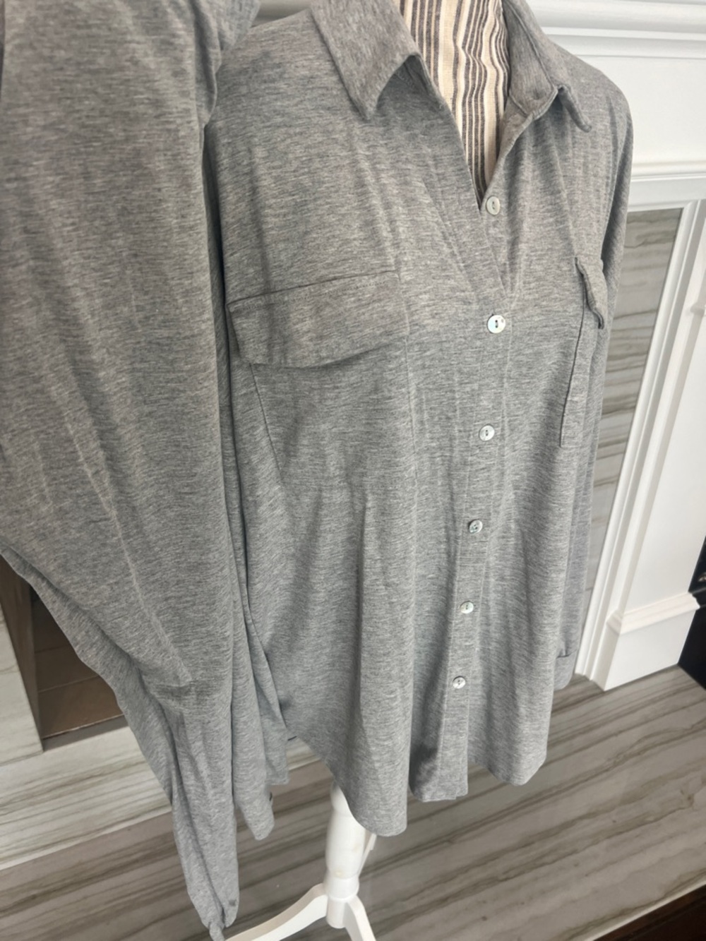 Grey Button-Up Lounge Top and Matching Pants Set